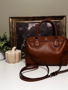 Coach Cognac Pebbled Leather Satchel with Removable Strap